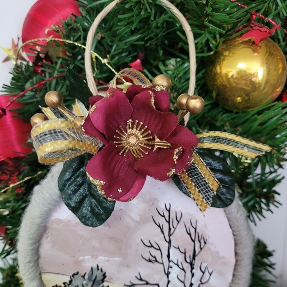 Christmas Ornament Hand Painted Macrame Upcycled Deer - Picture 3 of 4